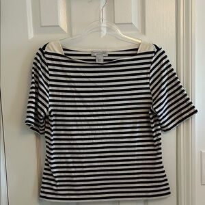 Martha Stewart Black and Cream Striped Short Sleeve Top